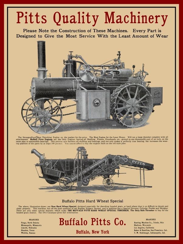 1912 Buffalo Pitts Steam Engine & Hard Wheat Special NEW Metal Sign: 12x16