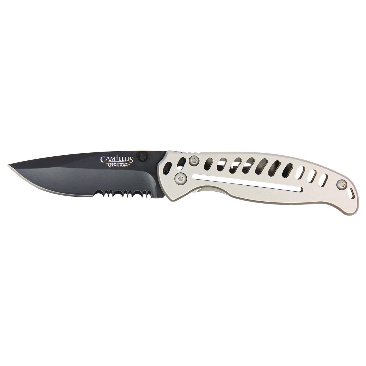 Camillus EDC3 Folding Knife 3 Part Serrated Japanese AUS-8 Steel Blade Stainless Camillus EDC3 Folding Knife 3 Part Serrated Japanese AUS-8 Steel Blade Stainless