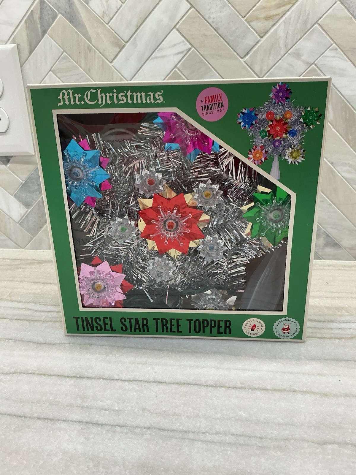Mr. Christmas Light Up Tinsel Star Tree Topper, Multicolor/Silver Holiday