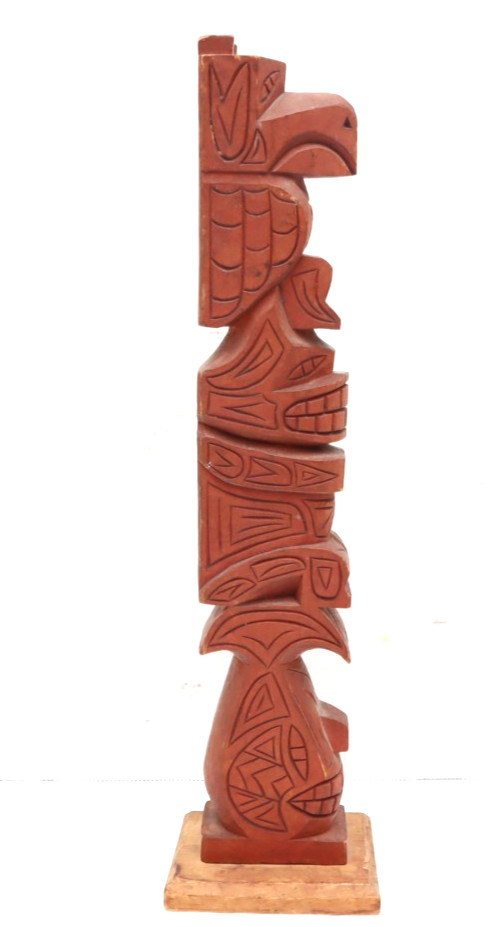 VTG Northwest Coast Native American Hand Carved Wood Totem Pole 14\