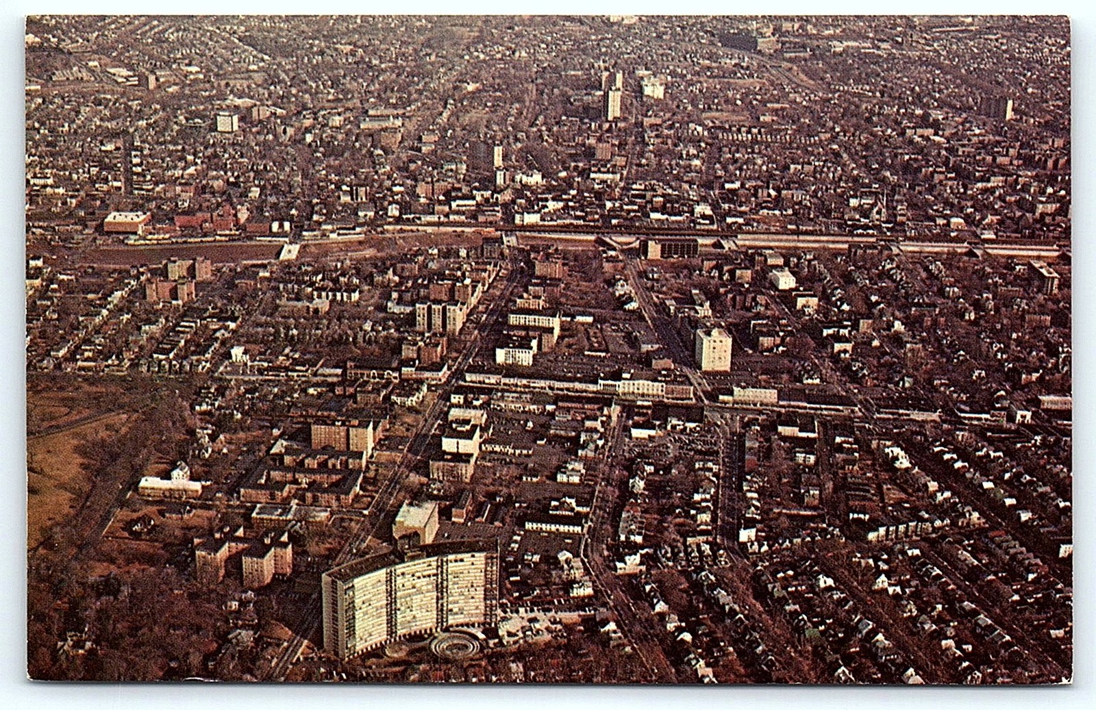1969 Aerial Postcard East Orange, NJ Central Ave. Airview