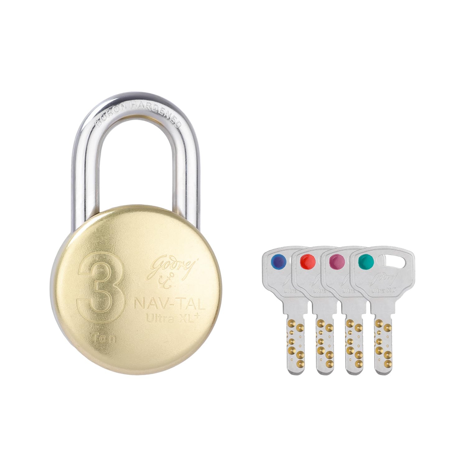 Godrej Navtal Ultra XL+ Brass Padlock | 4 Dimple Keys | Main Door Gate Lock