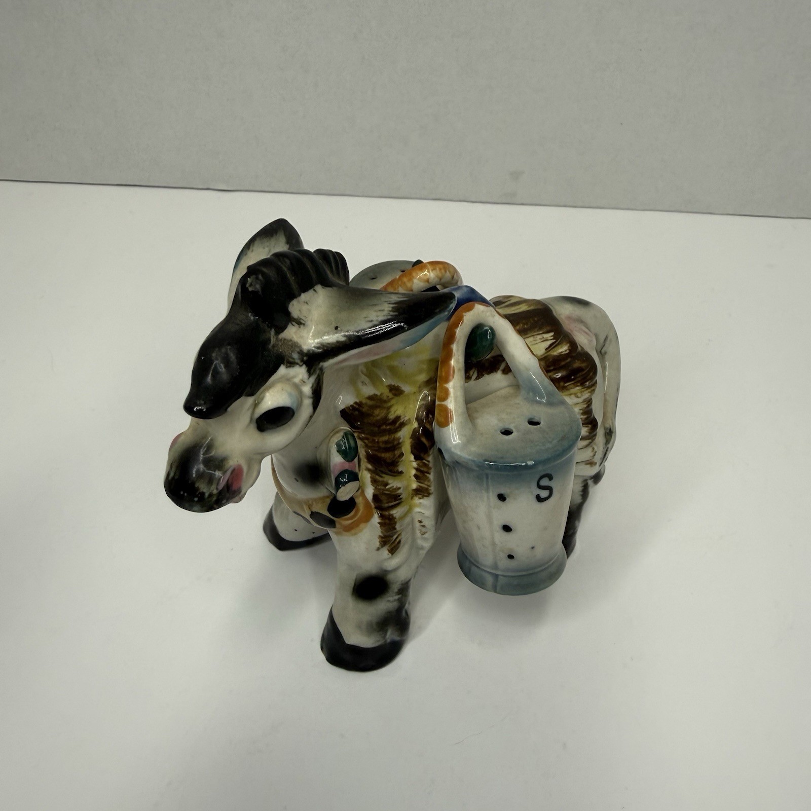 Vintage Donkey Salt & Pepper Shaker Set Ceramic Carrying Buckets 5” Wide