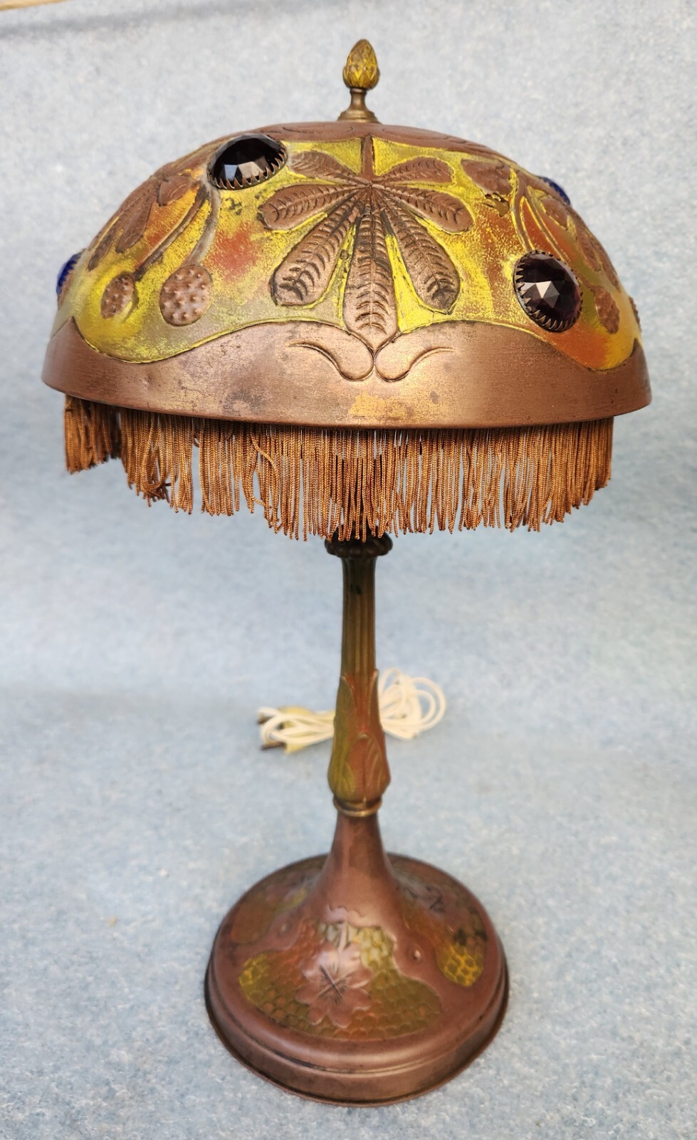ANTIQUE VIENNESE SECESSIONIST  BRASS JEWELED ART NOUVEAU DESK LAMP C. 1905