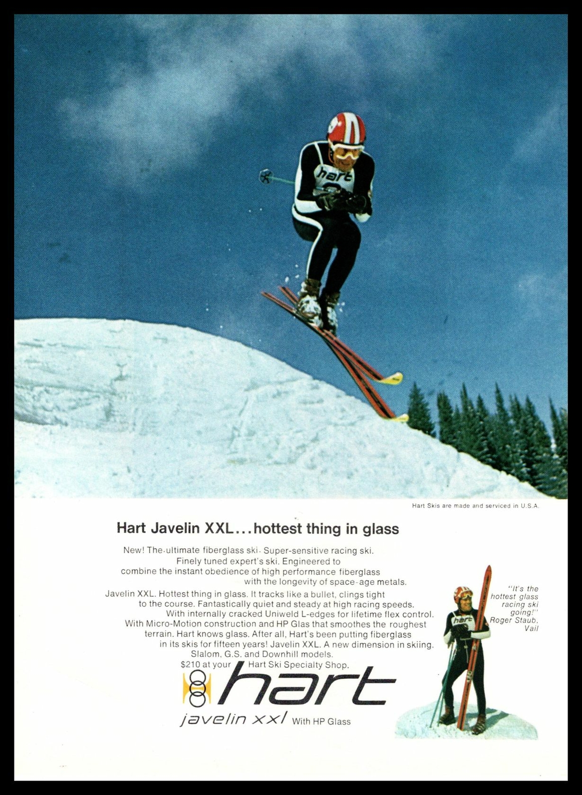 1969 Hart Javelin XXL With HP Glass Snow Skis Roger Staub Vail Colorado Print Ad