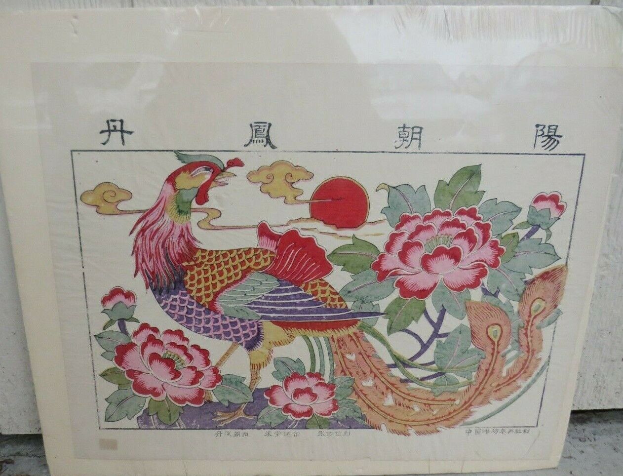 LARGE 19 C. CHINESE PHEASANT WOODBLOCK PRINT HAND COLORED