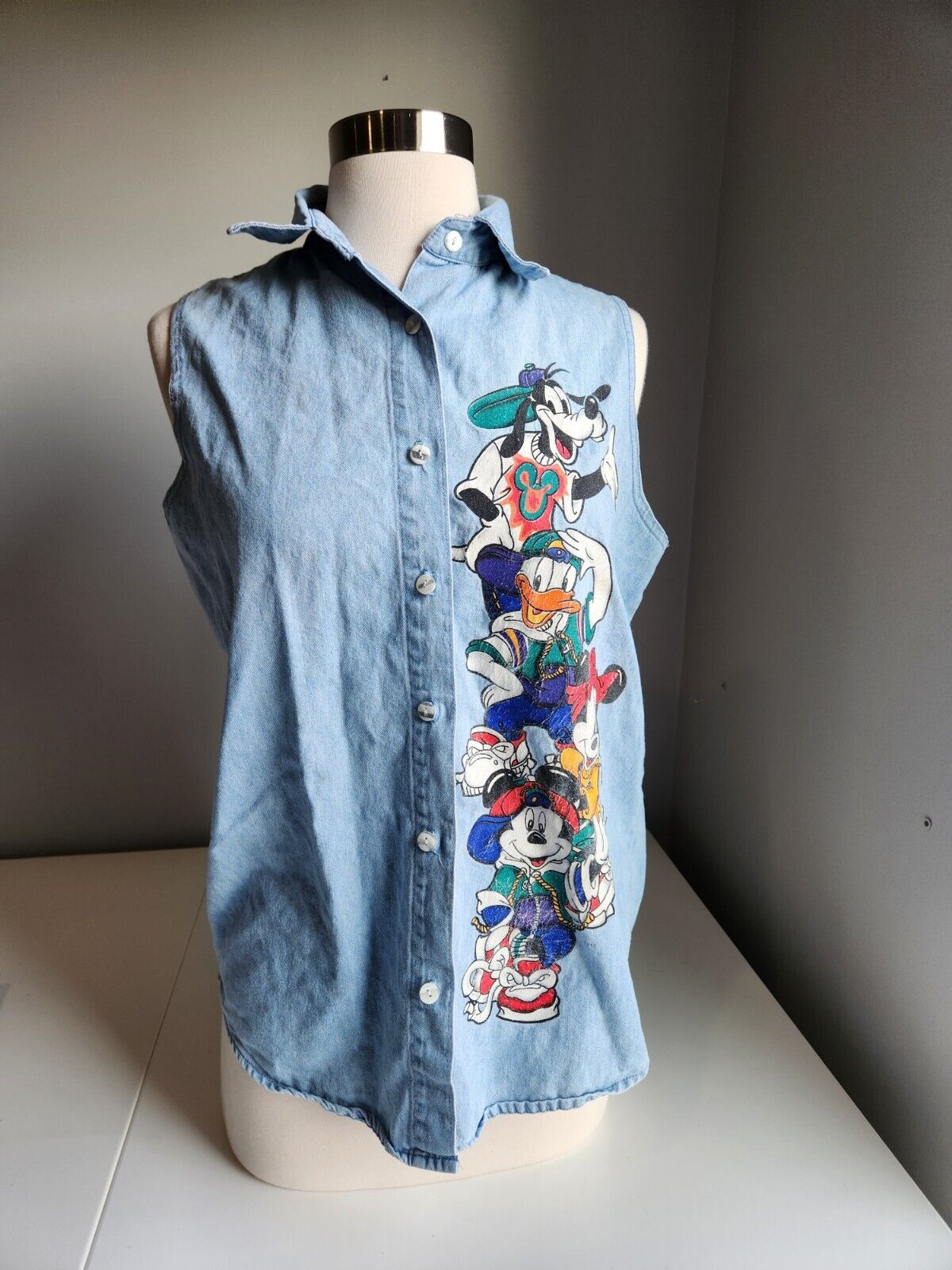 Vintage 90s Jerry Leigh Mickey Unlimited Sleeveless Denim Hipster Jean Shirt