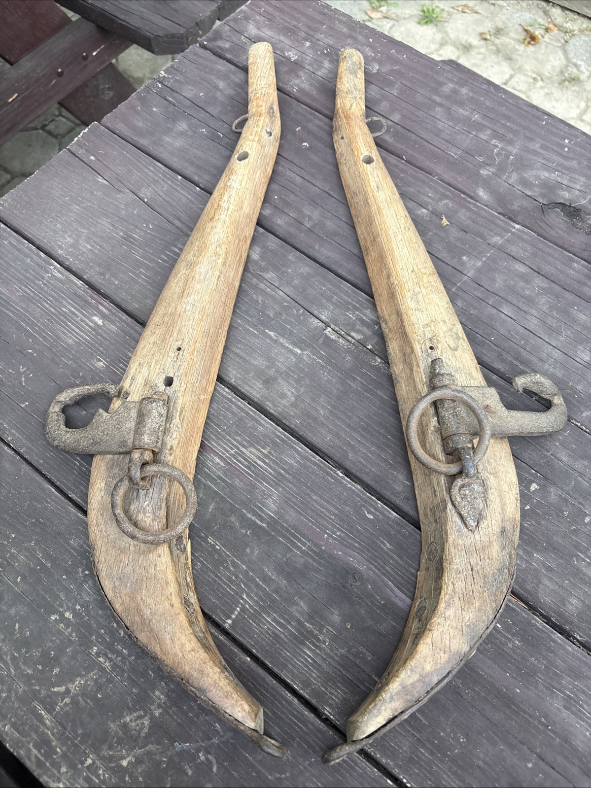 Antique Rustic Pair Of Wooden Horse Hames Western Decor Wall Hanger