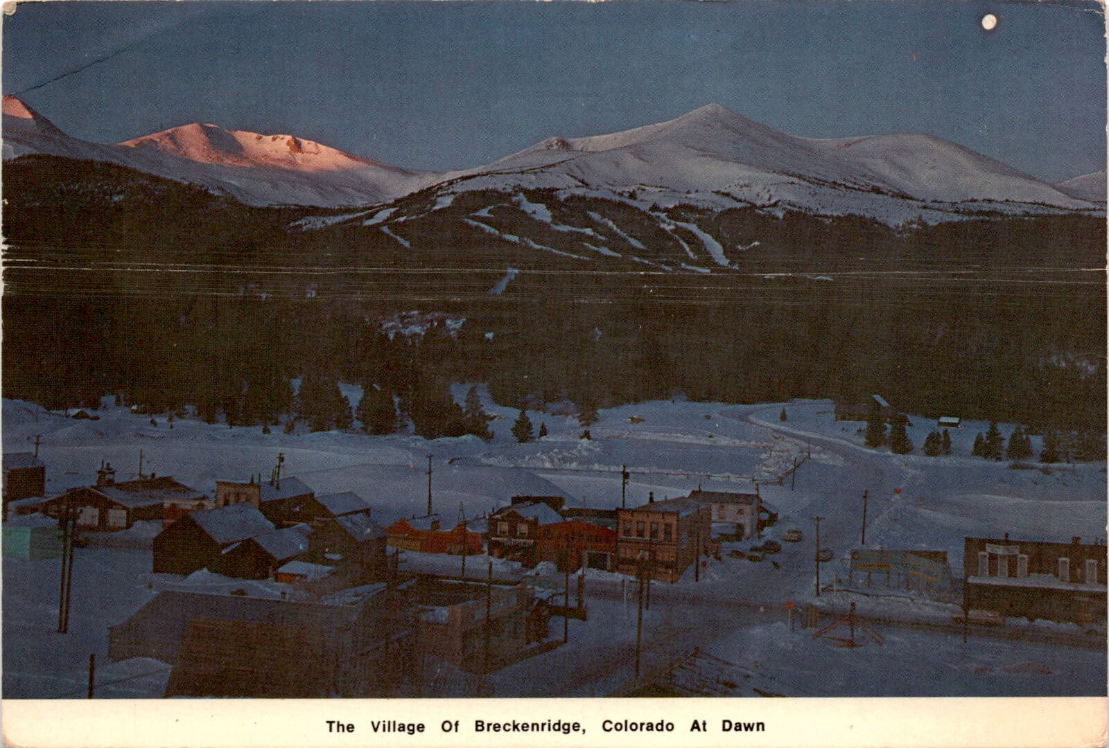 Breckenridge, Colorado, dawn, ski area, U.S. Highway 6, Colorado Postcard