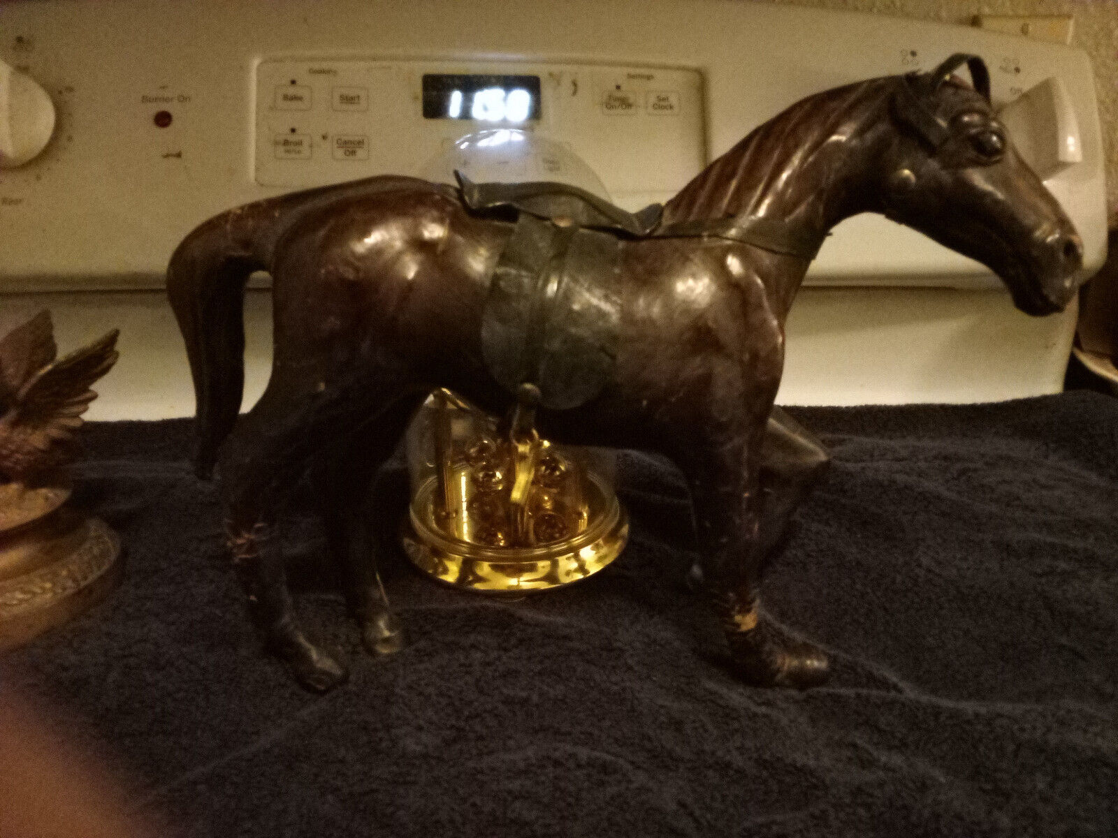 vintage antique leather horse figurine large india western decor papier mache