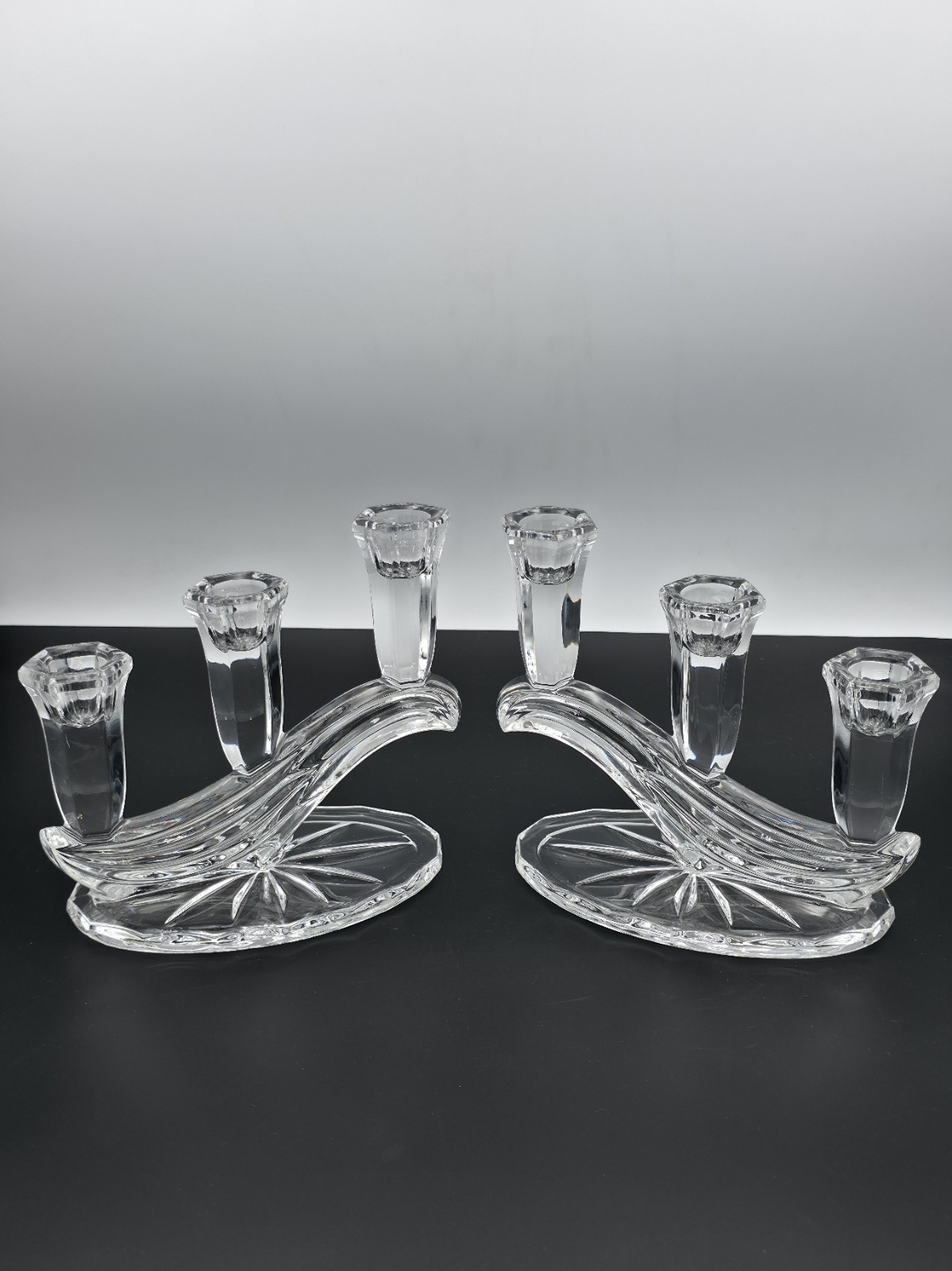 Vintage Pair (2) of Buder Bleikristall 3 Arm 24% Lead Crystal Candelabra