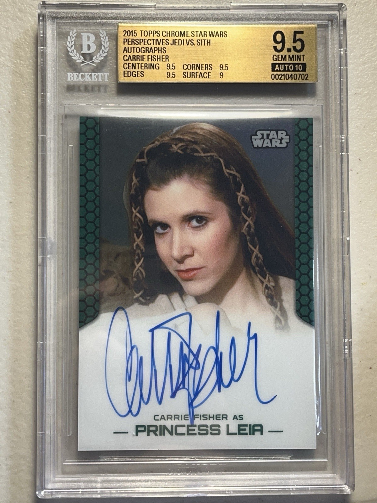 Carrie Fisher BGS 9.5 10 2015 Topps Chrome Star Wars Perspectives Auto Autograph