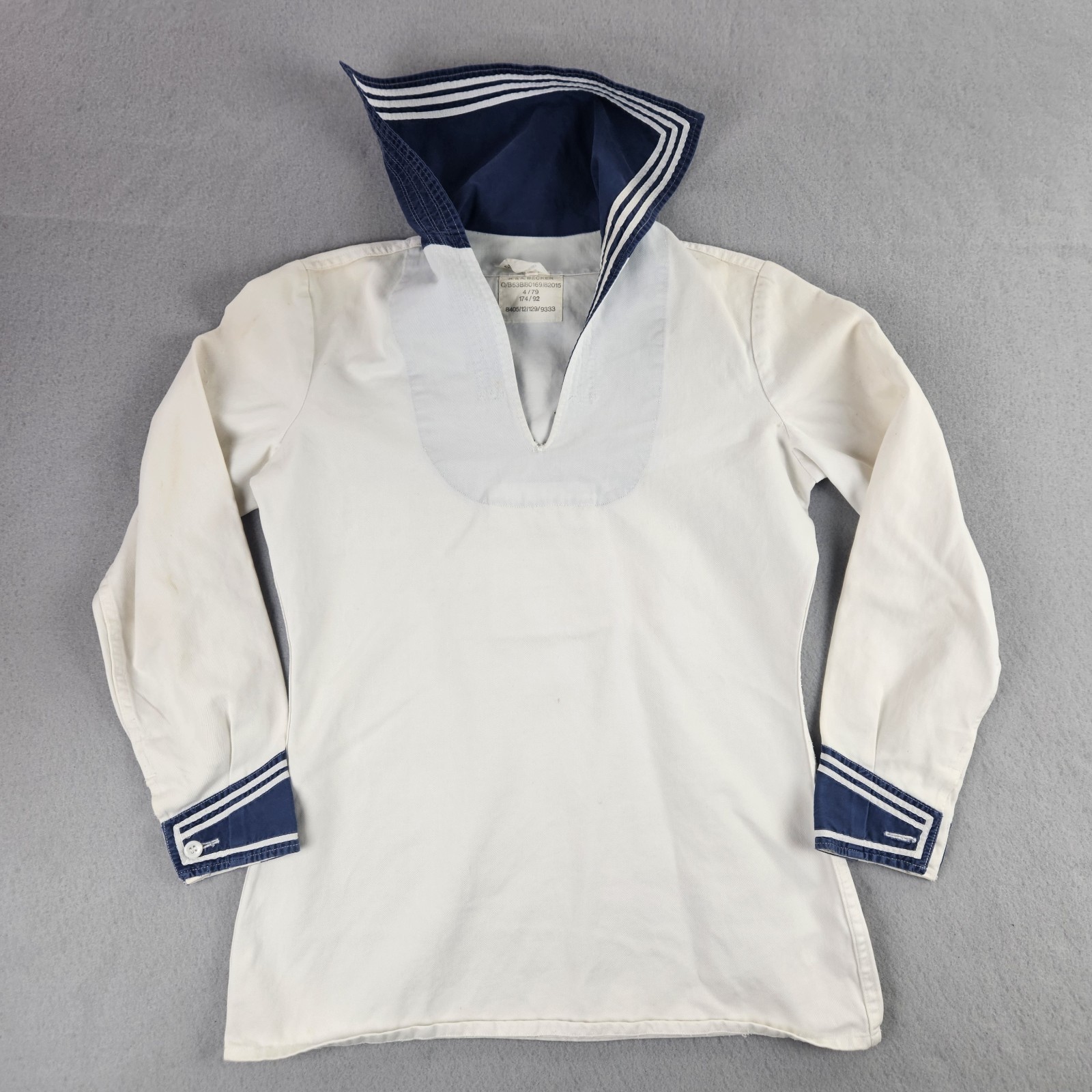 Vtg 1970s West German Military Naval Sailor Jumper Shirt White Blue Flap Sz  Med