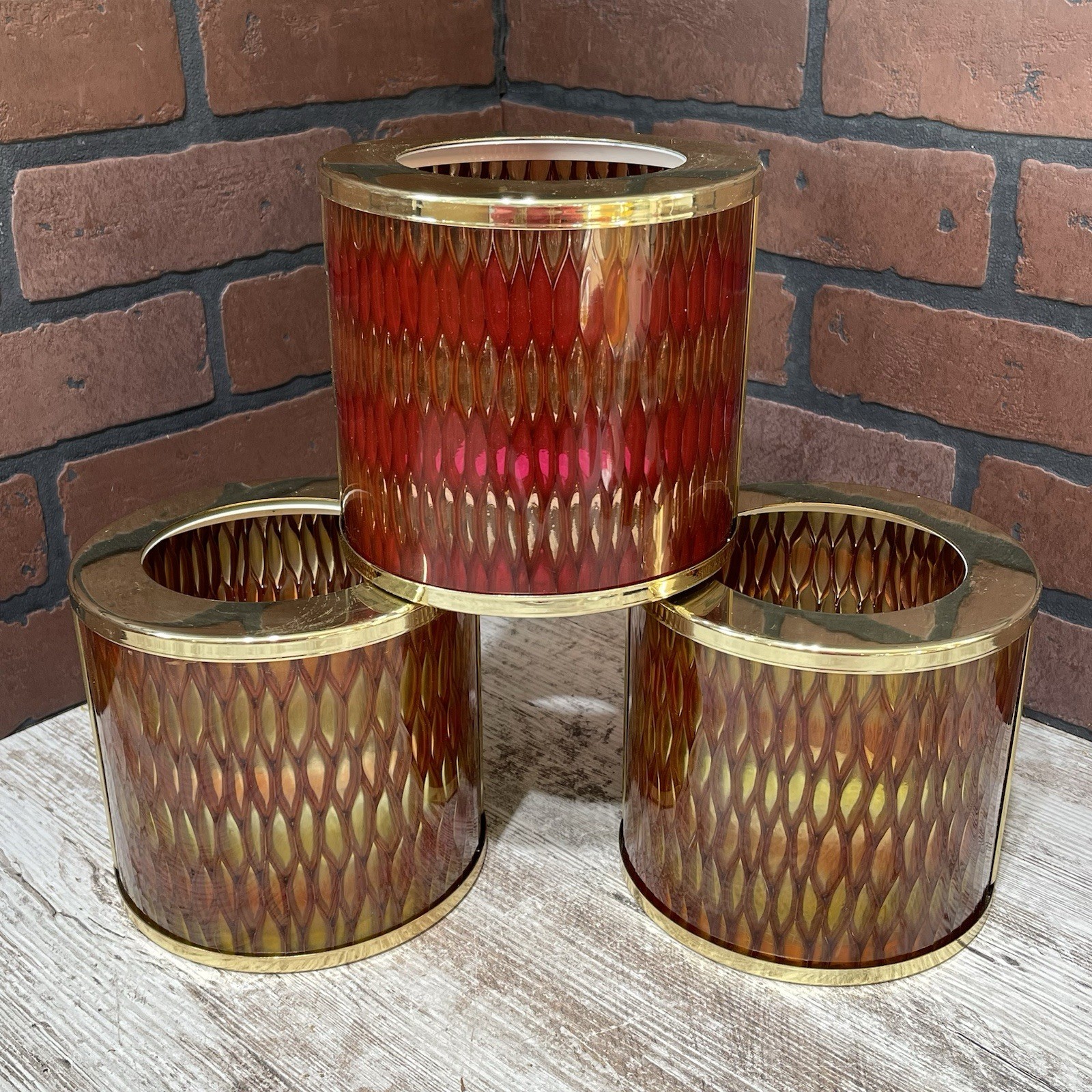 Moe Pendant Honeycomb Glass Light Shades MCM 1960s SHADES ONLY - Red & Amber