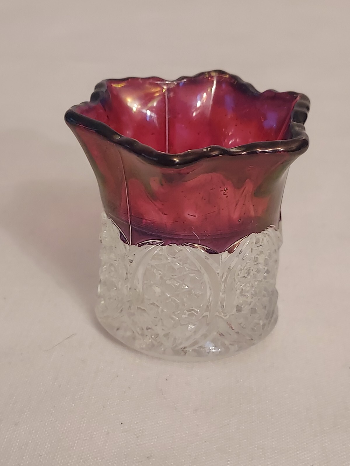 EAPG Indiana RUBY FLASHED National Glass GRENADE Cane Pattern TOOTHPICK HOLDER EAPG Indiana RUBY FLASHED National Glass GRENADE Cane Pattern TOOTHPICK HOLDER