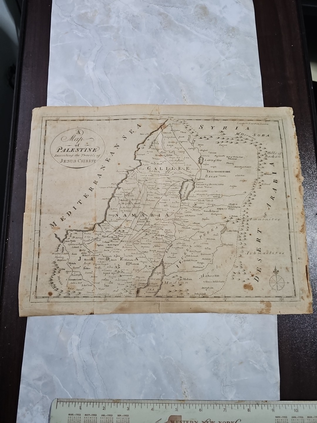 Antique Map of Palestine Travels of Jesus Christ Biblical Holy Land Engraving