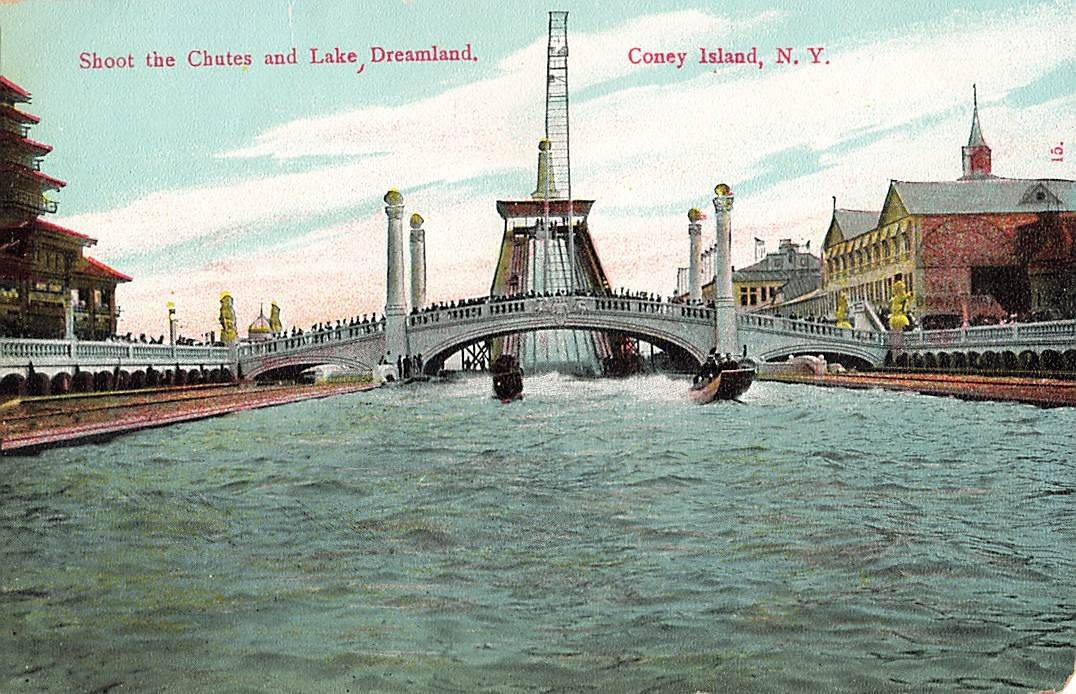 Postcard Coney Island, NY: Amusement Park, Shoot the Chutes & Lake Dreamland 