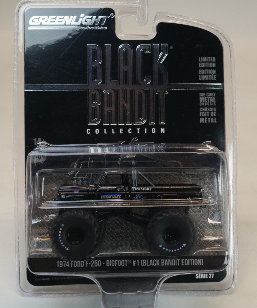 RARE 1:64 GREENLIGHT 1974 FORD F 250 BIGFOOT BLACK BANDIT DIECAST