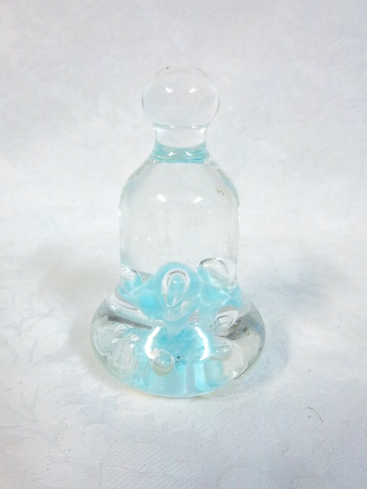 Joe Rice Glass Bell Shaped Periwinkle Blue Flowers Paperweight 4.5
