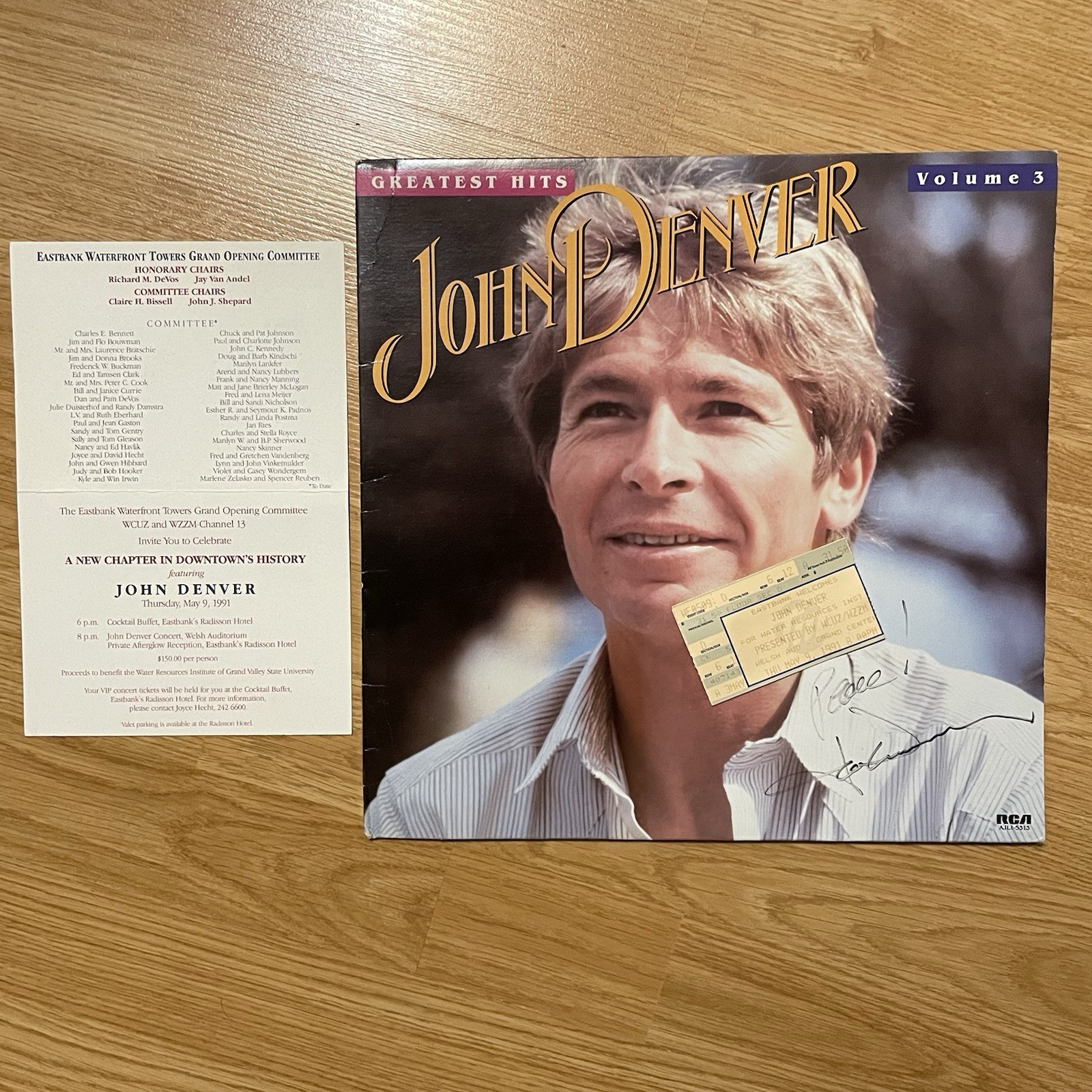 RARE John Denver Autograph Signed Record Sleeve Take Me Home Ticket & Pamphlet
