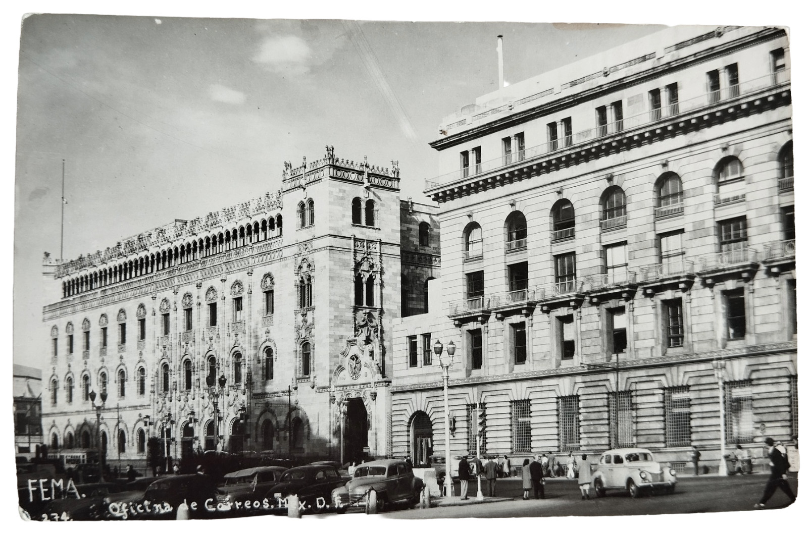 Postcard Post Office Mexico City Oficina de Correos Old Cars, RPPC Real 1940/50s Postcard Post Office Mexico City Oficina de Correos Old Cars, RPPC Real 1940/50s