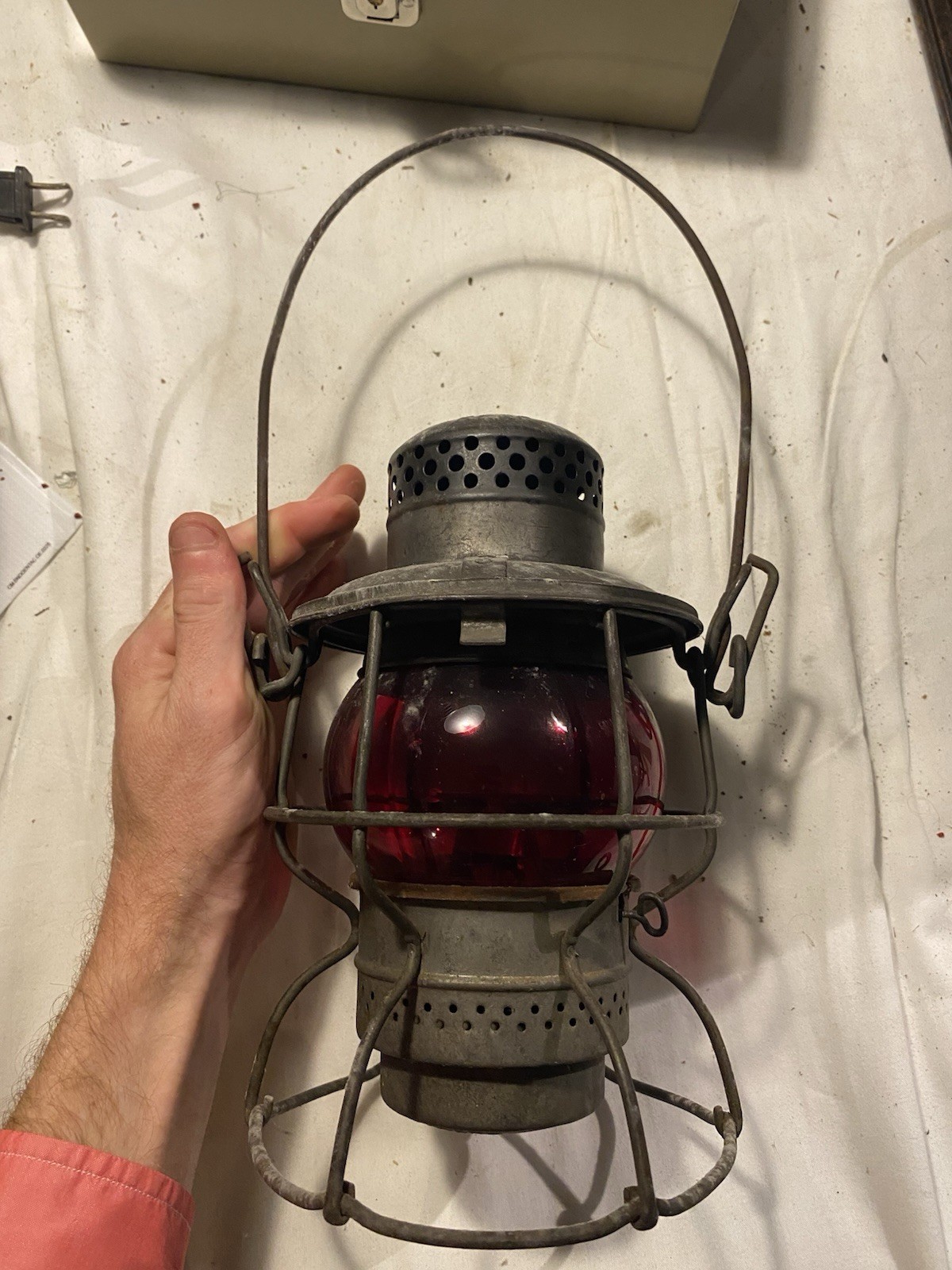 Antique Railroad Lantern Red Globe 1930s  Marked C & O KRRC