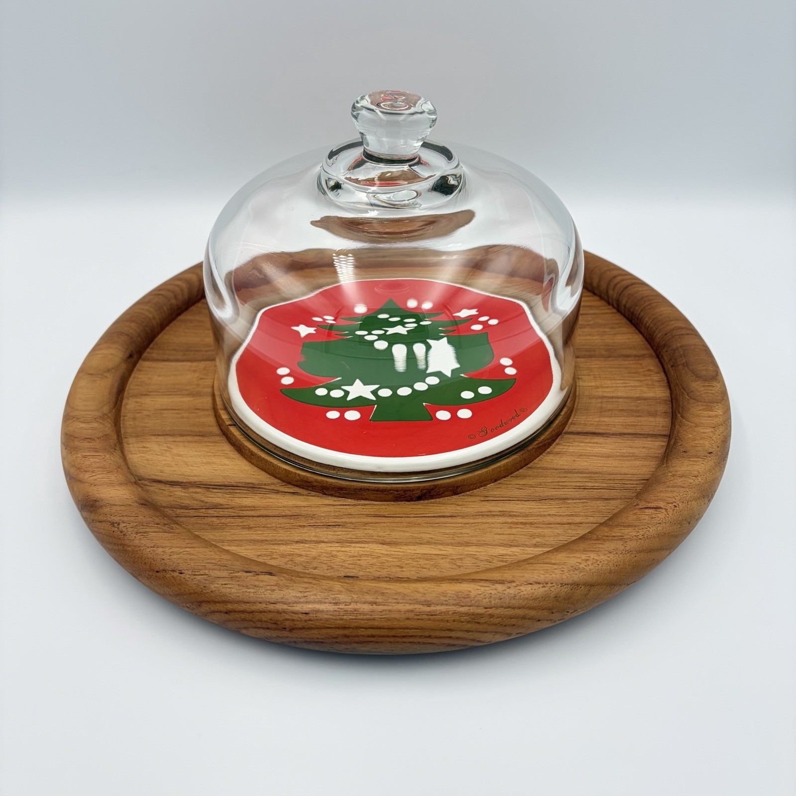 Vtg Genuine Teak Goodwood Waechtersbach Cheese Tray Christmas Tree Charcuterie