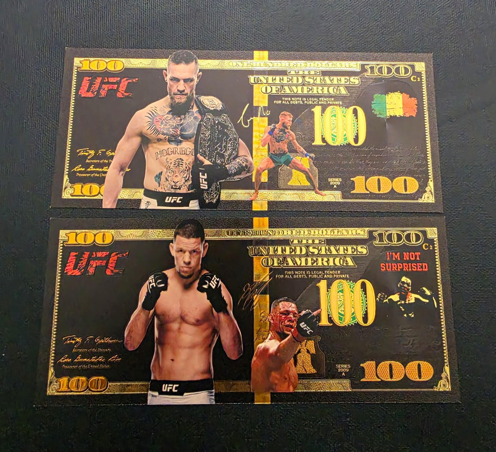 UFC Conor McGregor & Nate Diaz $100 Novelty Banknotes - Lot Of 2
