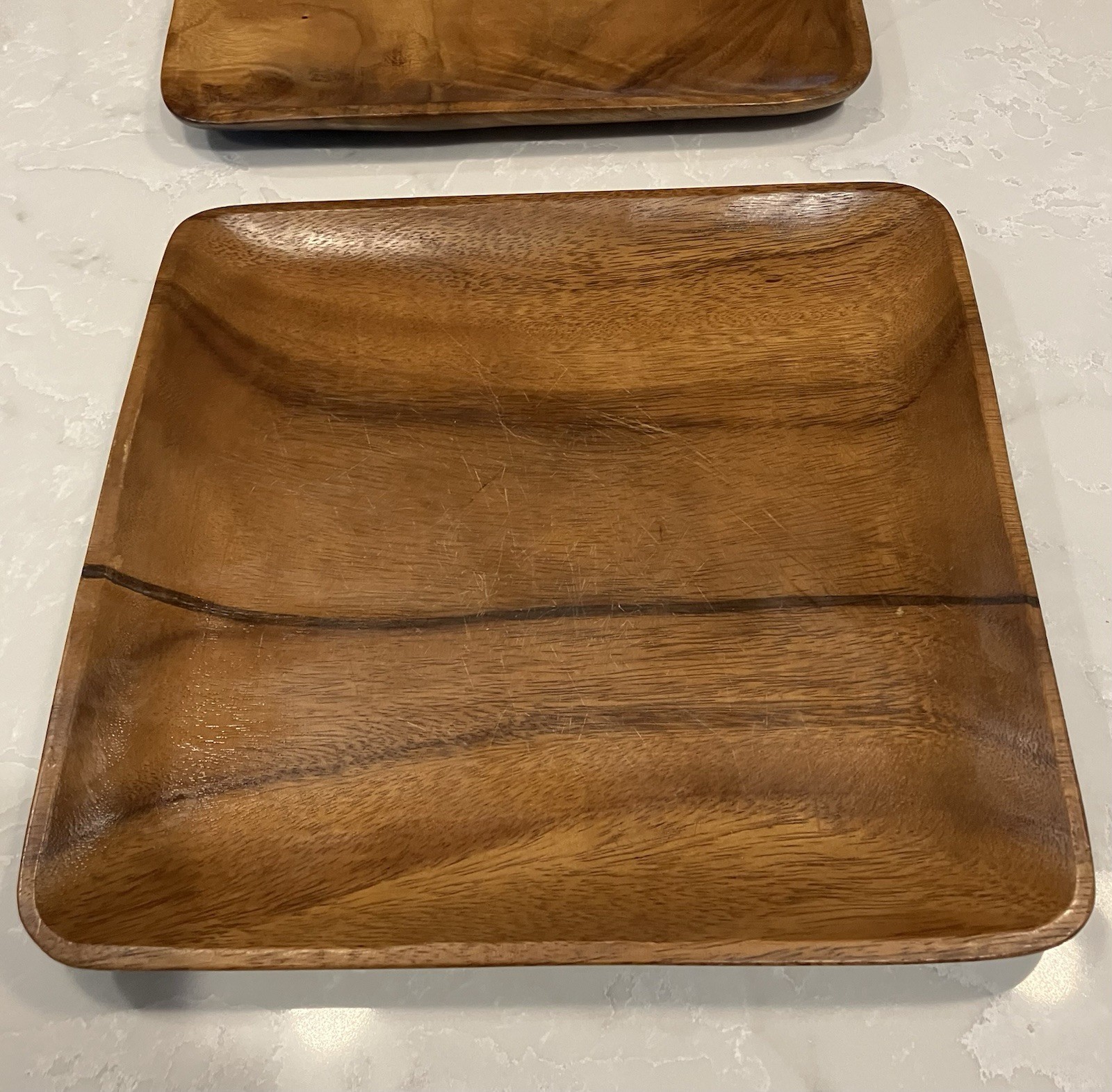 Vintage Acacia-Monkey Pod Wood Trays 12”x12” Handcrafted In Manila Philippines