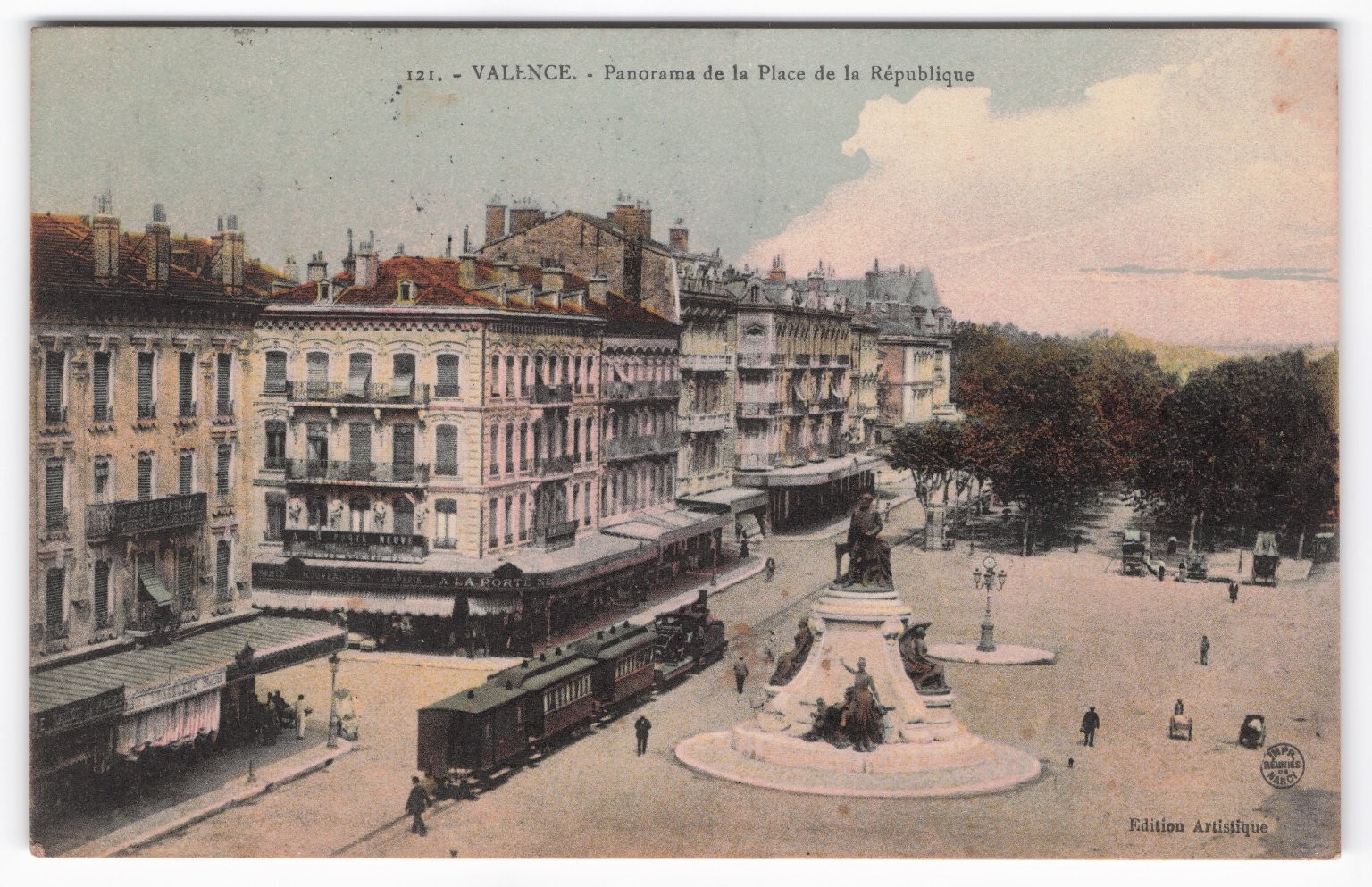 Valence France Place de la République Panorama Tram Postcard 1910s French