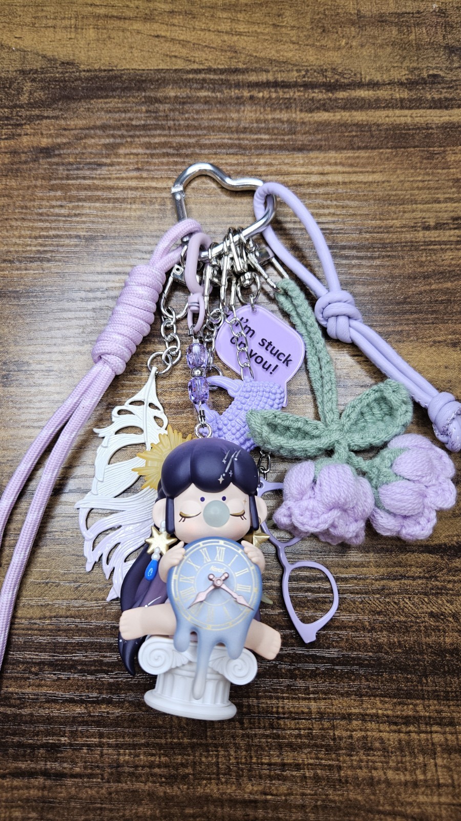 Nanci Rolife Figure Keychain w/ Charms, Lanyard, Crochet Flower In Purple. Nanci Rolife Figure Keychain w/ Charms, Lanyard, Crochet Flower In Purple.