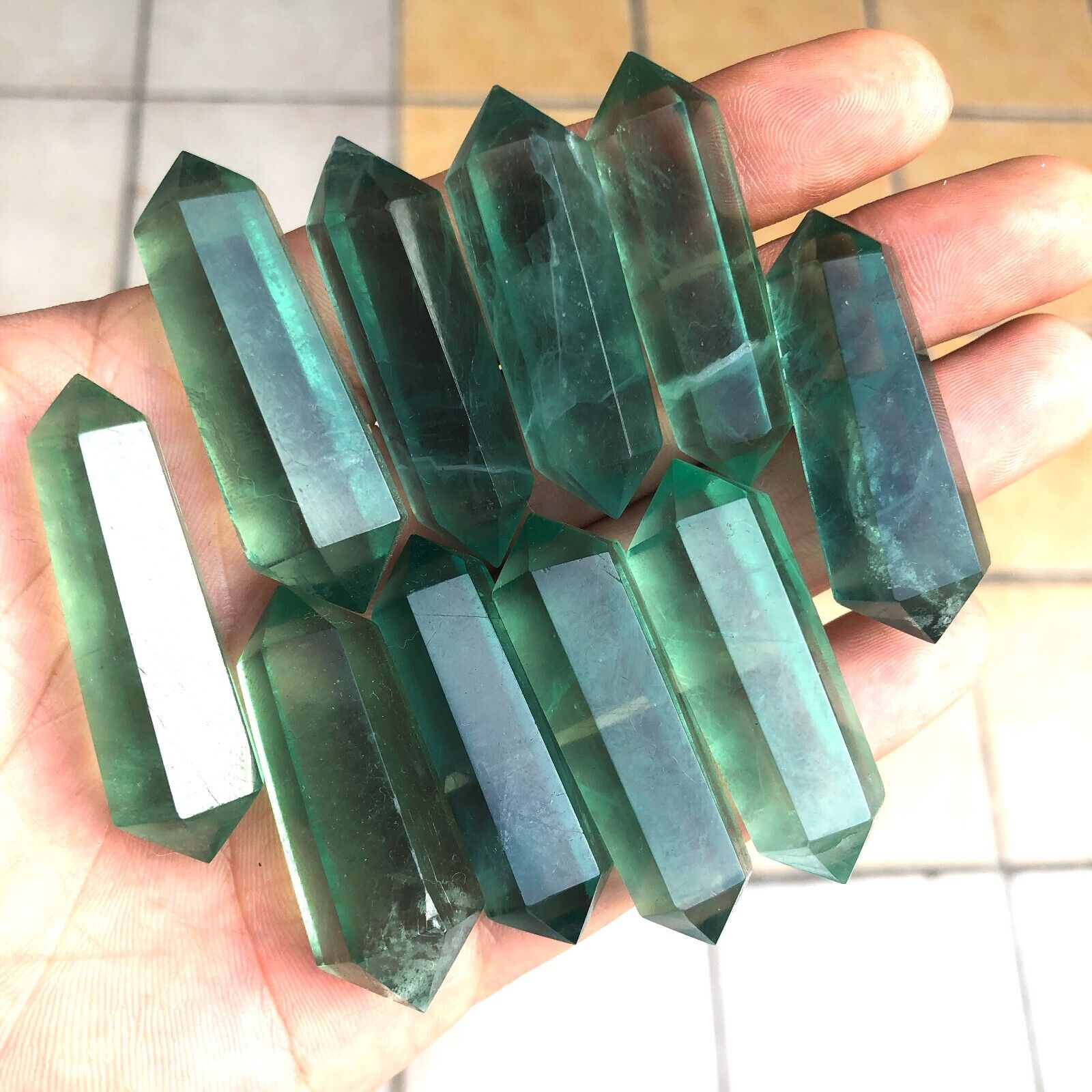 10pcs Bulk 1.75'' Green Fluorite Quartz Crystal DT Double Terminated Points Wand