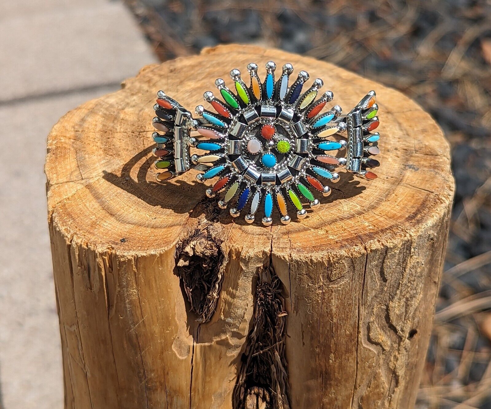Zuni Petite Needlepoint Bracelet Multi Stones Native American Signed  Sz 6.25