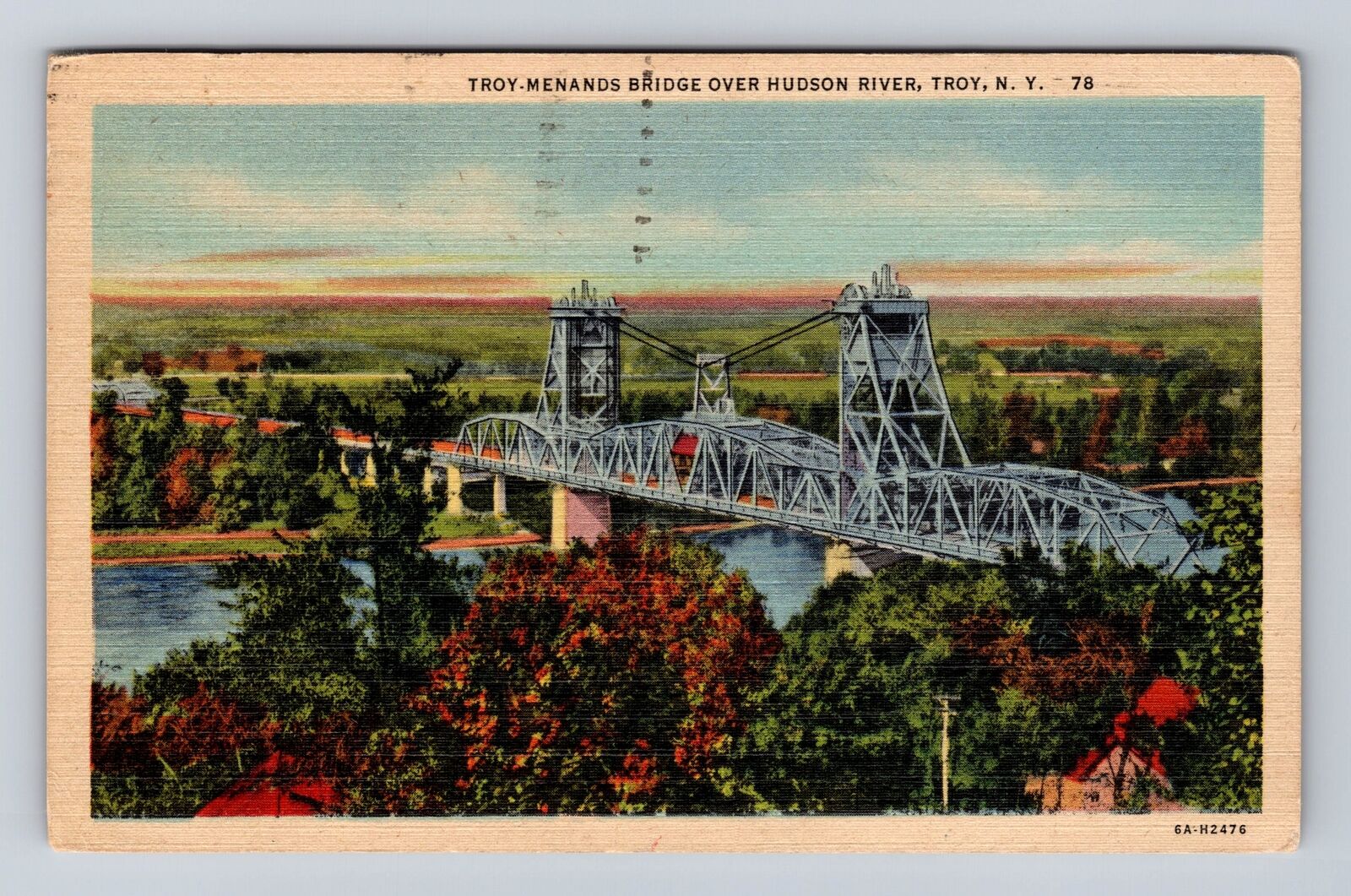 Troy NY-New York, Aerial Troy Menands Bridge, Antique, Vintage c1951 Postcard