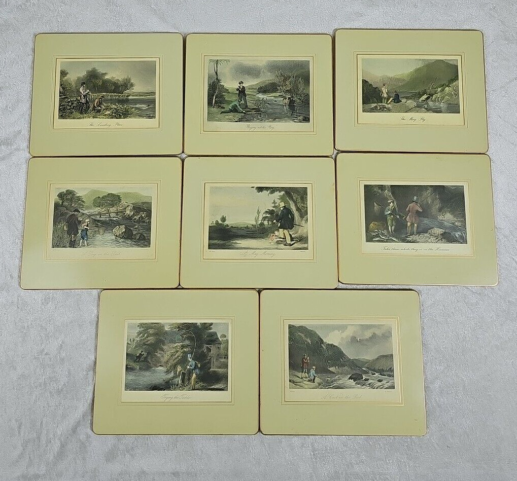 Vintage Lady Clare Placemats Fishing Fly Fishing Set Of Tablemats lot of 8
