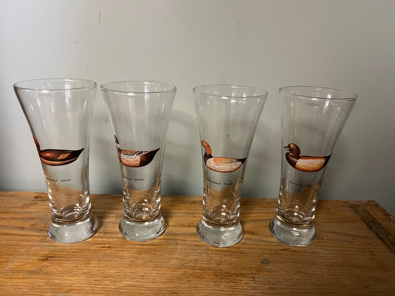 Libbey VTG Duck Decoys Pilsner Tumbler Glass Set 4 Mallard Redhead Broadbill 7\