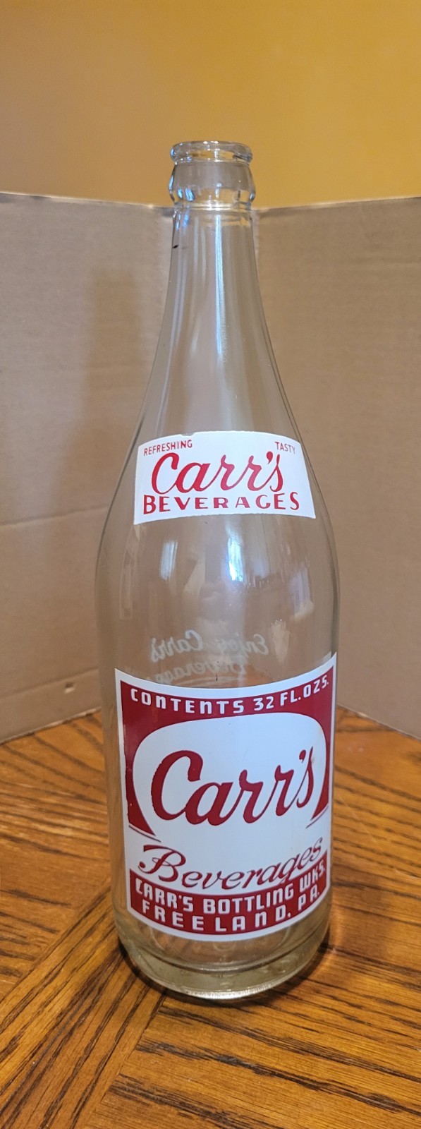 VINTAGE CARR\'S 32 FL.OZ. SODA BOTTLE FREELAND PA.