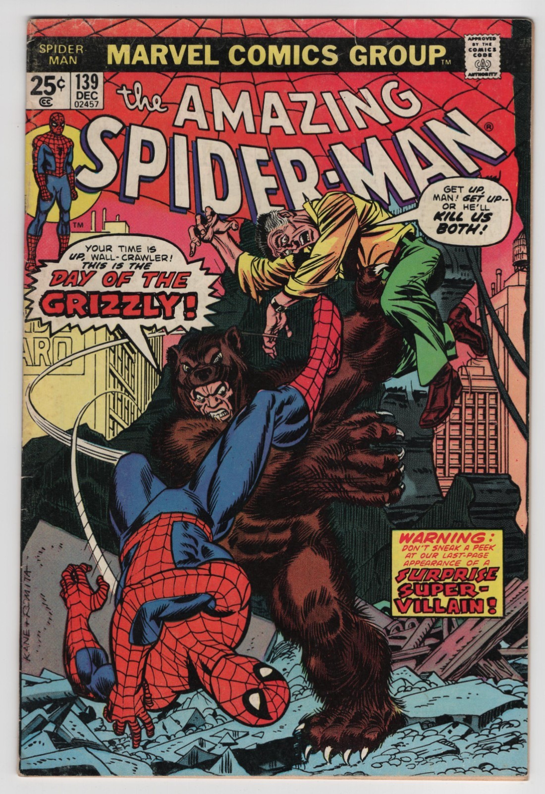 Amazing Spider-Man #139 1st Grizzly Key Issue 4.0 VG Bronze Age