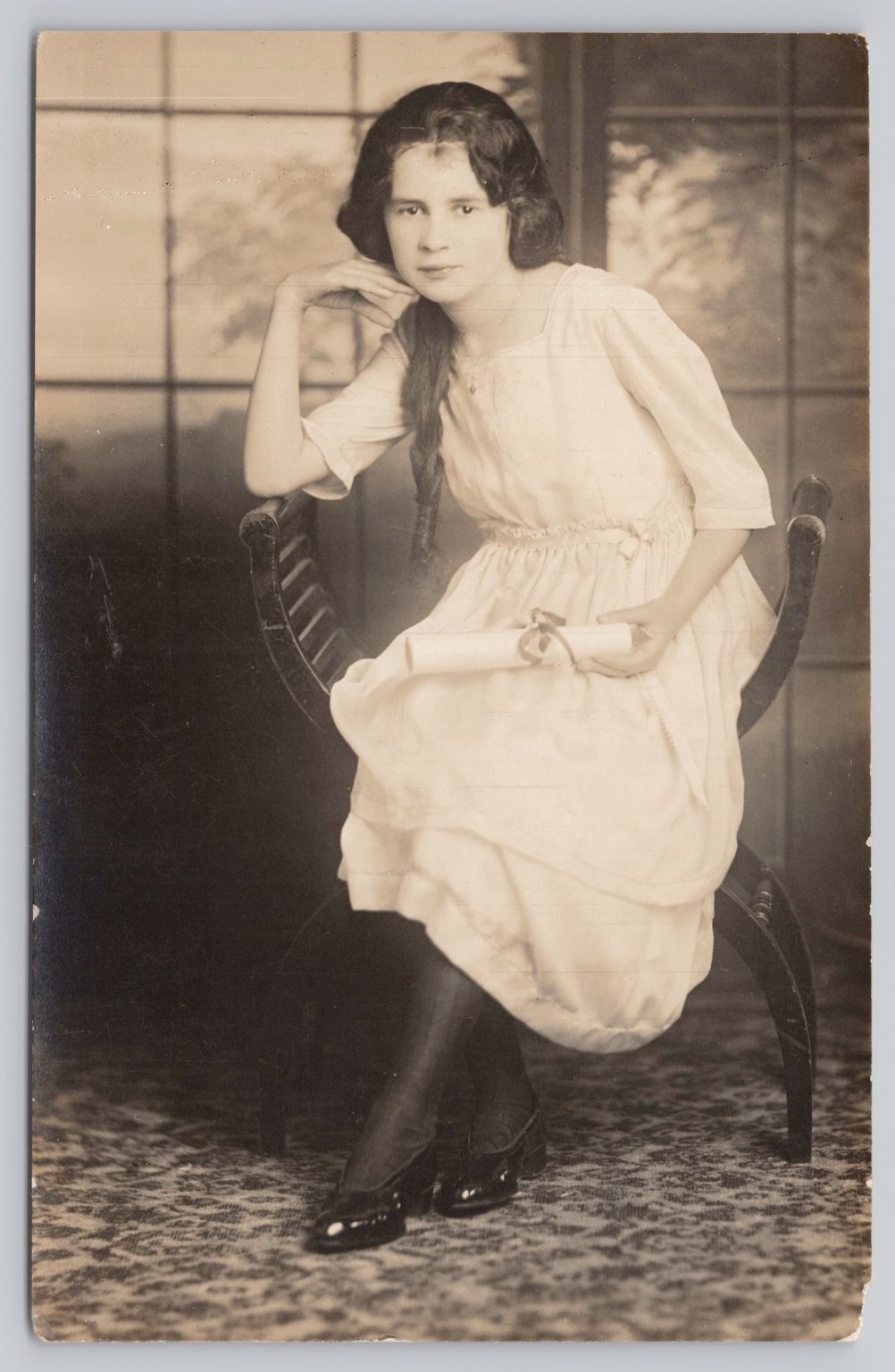 RPPC Young Woman Graduate Diploma Studio Portrait AZO Postcard c1913