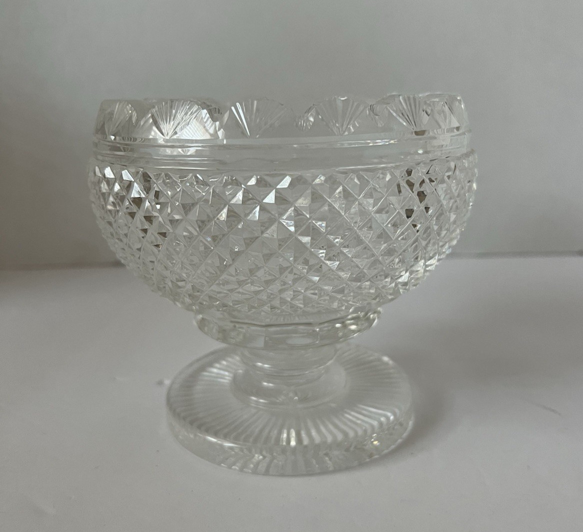 Small Footed Vintage Crystal Compote Candy Dish Pedestal Bowl Diamond Pattern