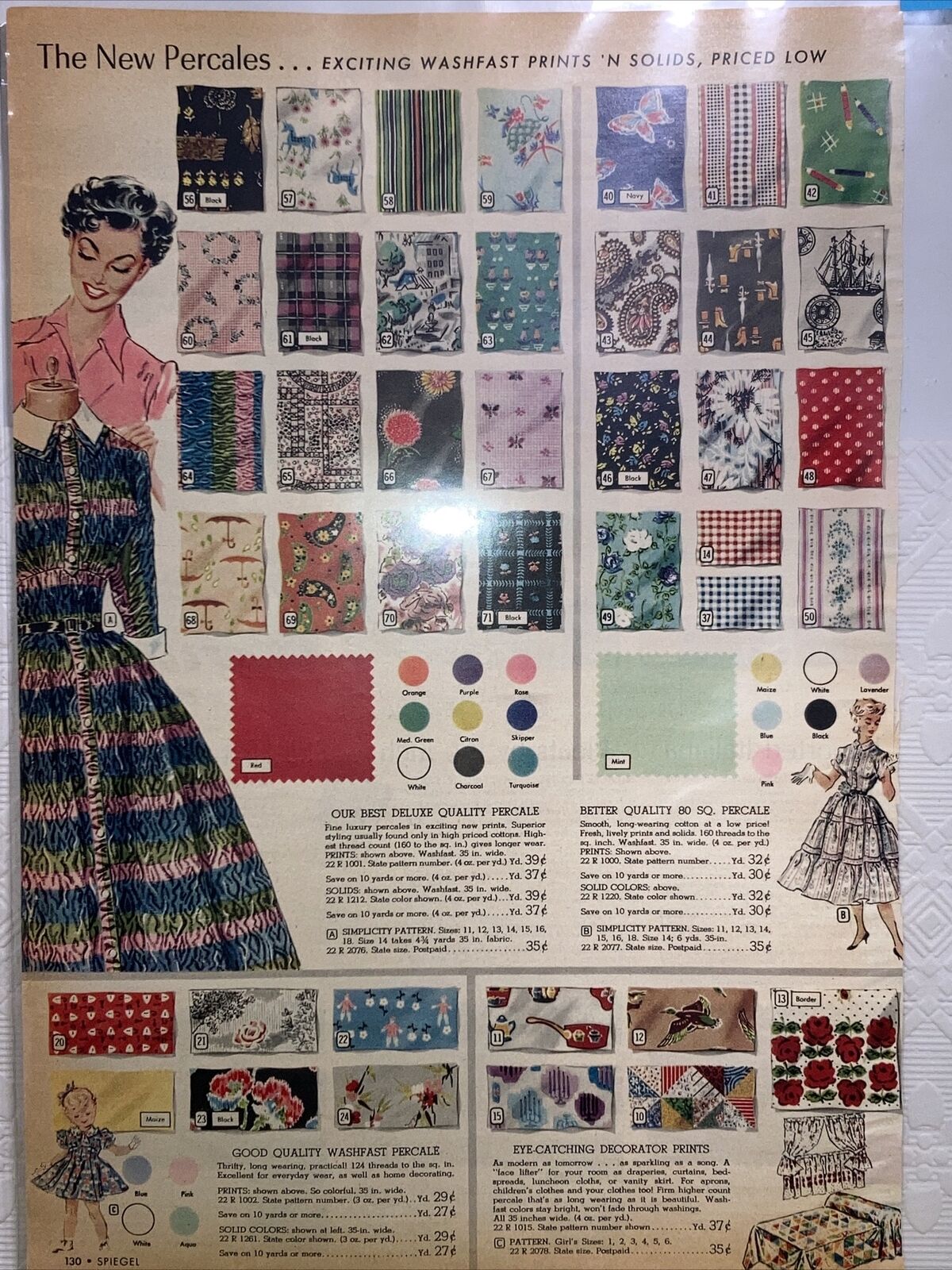 1955 Spiegel Catalog Print Ad Mid Century Modern Fabric Percales Pleated Tweeds