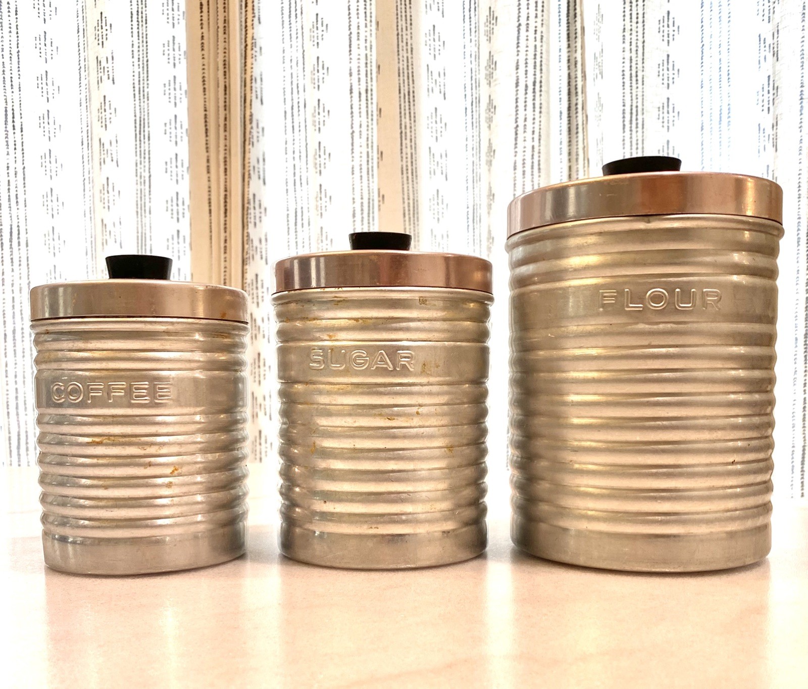 VTG 1950s  Nasco Italy Aluminum Flour Sugar Coffee Canisters MCM Kitchen Retro