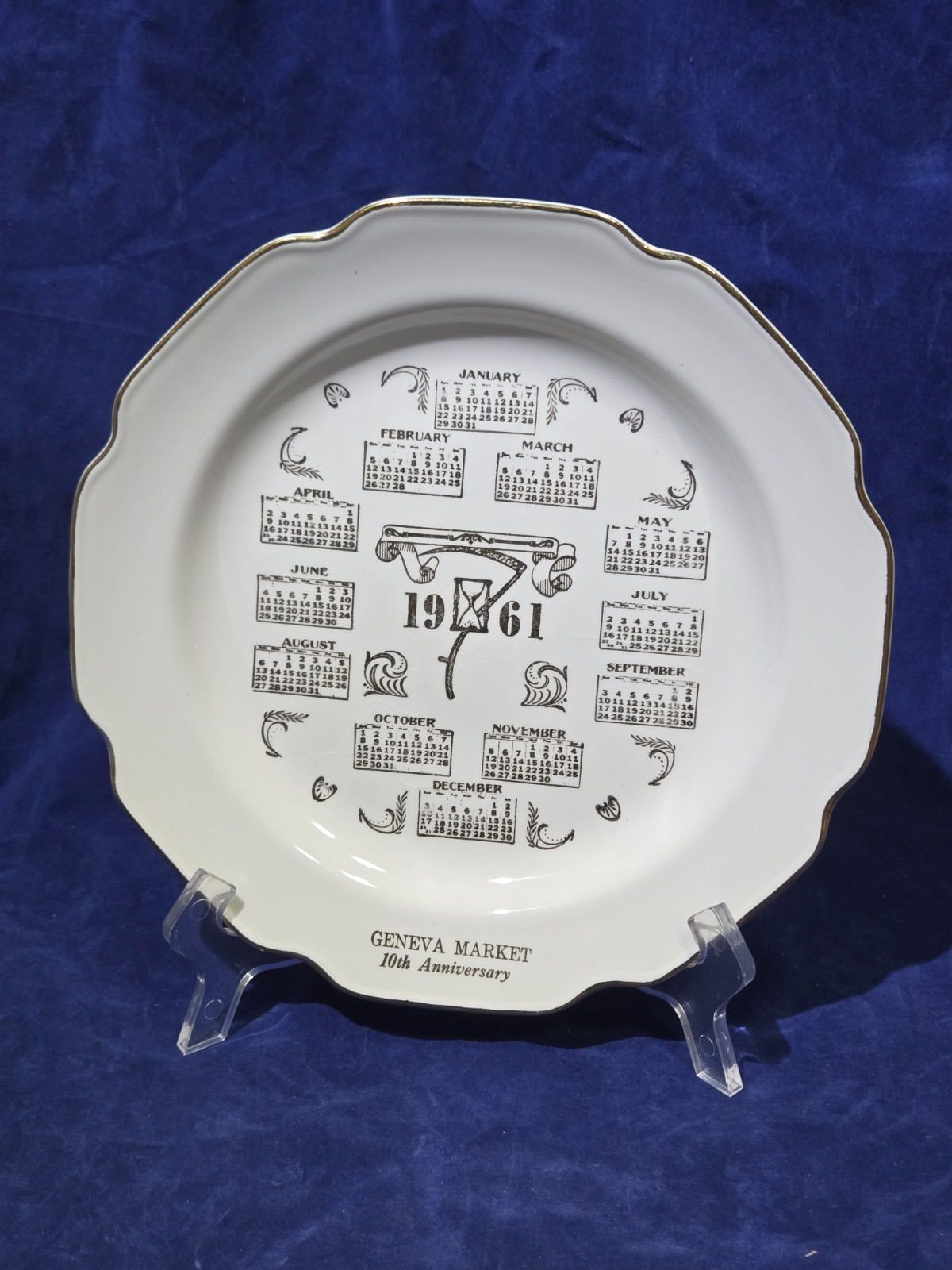 Vintage Geneva Market 1961 Calendar Plate 10th Anniversary Commemorative