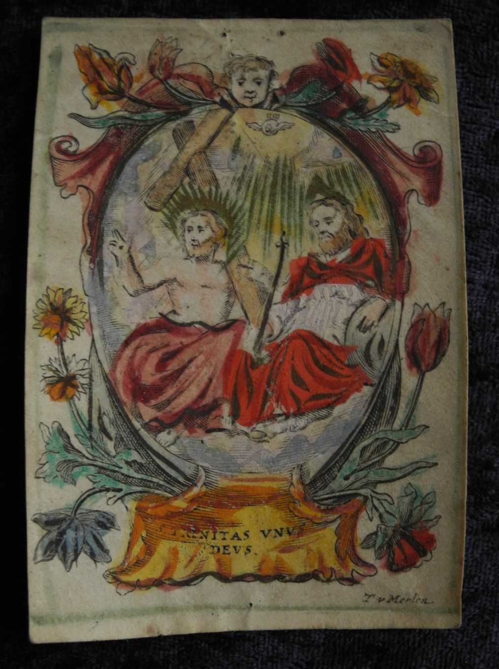 ANTIQUE 17TH CENTURY PARCHMENT CATHOLIC PRAYER HOLY CART IMAGE Jesus Christ (8)