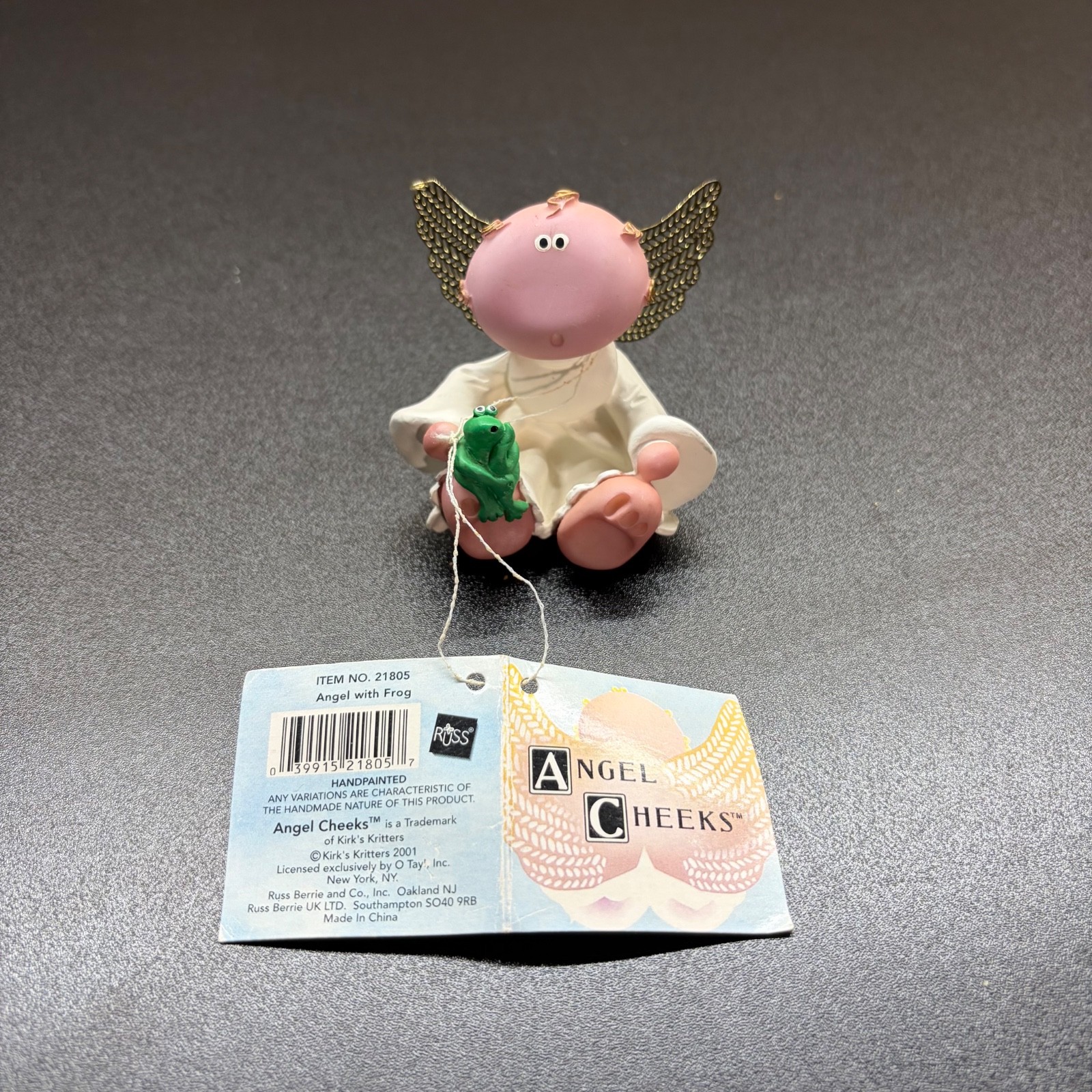 Angel Cheeks Angel with Frog Kirk 2001 Golden metal wing guardian angel figurine Angel Cheeks Angel with Frog Kirk 2001 Golden metal wing guardian angel figurine