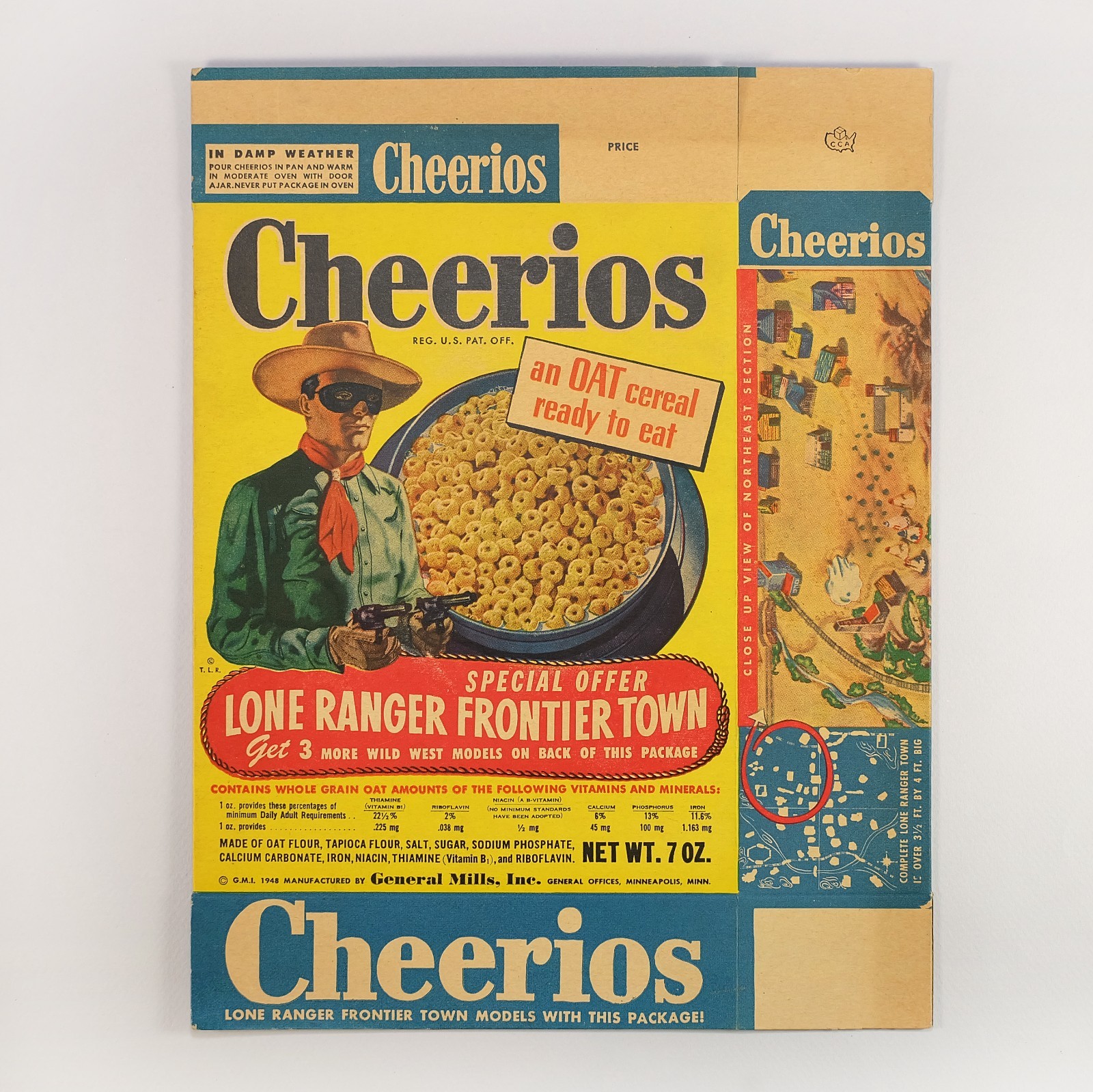 Rare 1948 Cheerios Lone Ranger Vintage Cereal Box – Unused, Still Flat