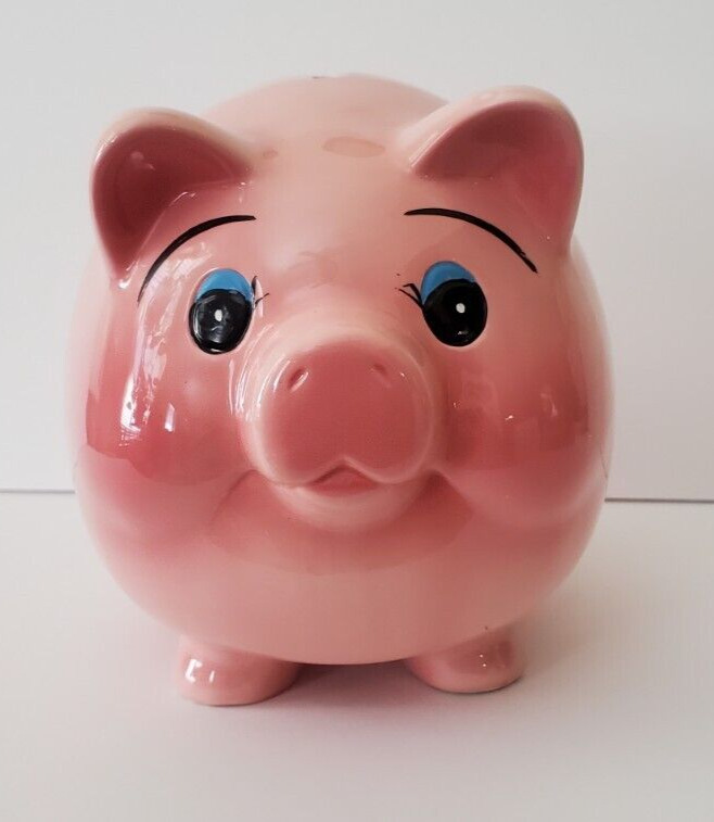 Vintage MCM Ceramic Pink Piggy Bank W/Stopper