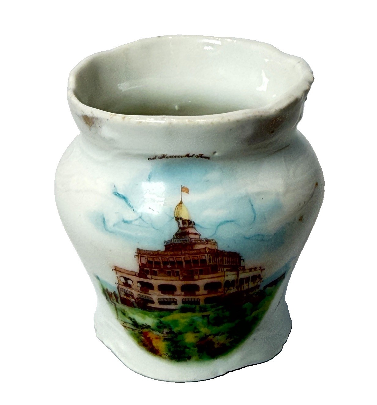 MOUNT TOM MA Massachusetts Souvenir Porcelain PAINTED BUILDING TRINKET Vase MOUNT TOM MA Massachusetts Souvenir Porcelain PAINTED BUILDING TRINKET Vase