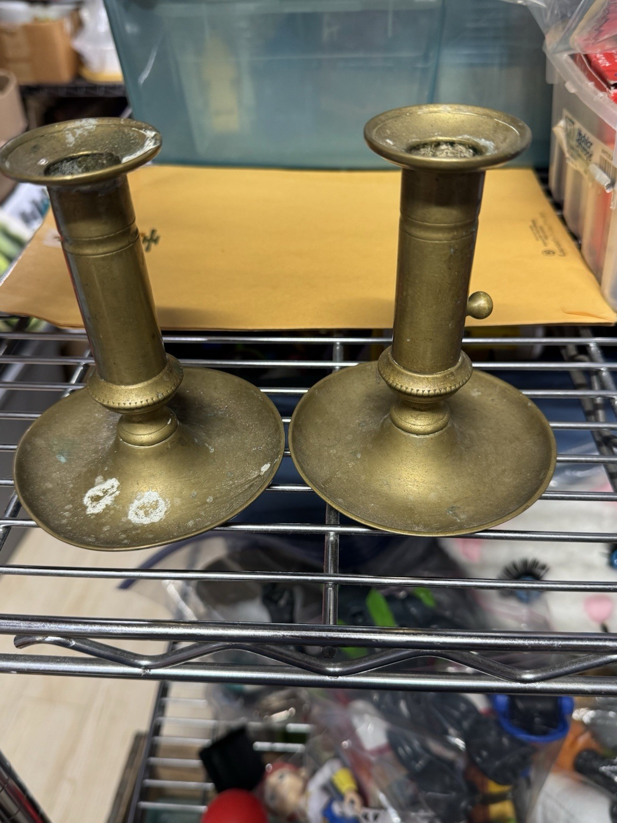 (2) Antique hand made brass candlesticks