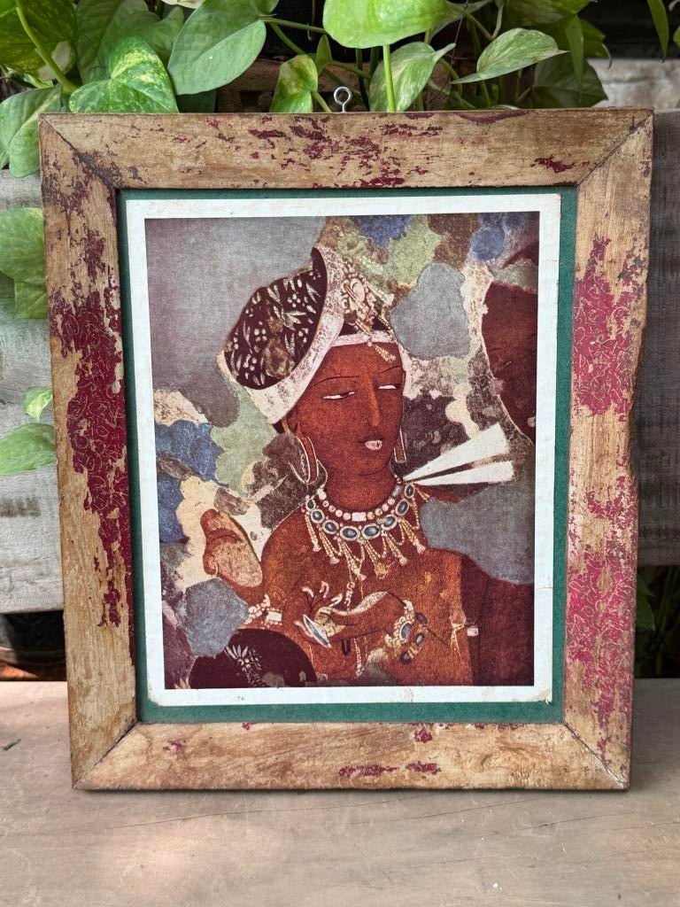 Vintage Tribal Woman Portrait Art Print Rustic Wooden Frame Wall Decor 12\